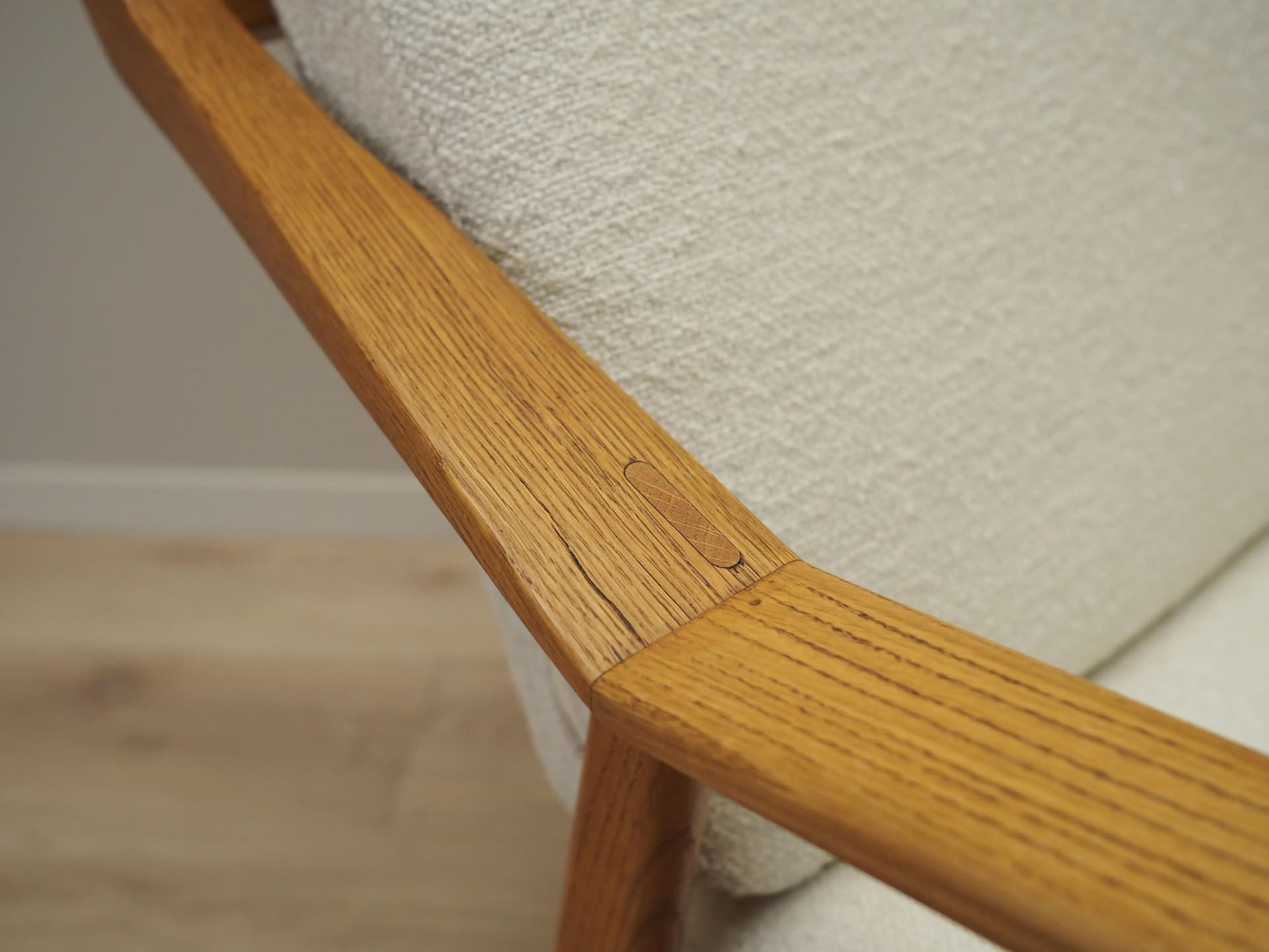 Rocking chair, oak, ivory white, by H. Brockmann Petersen, Randers Møbelfabrik, Denmark, 1960s. - 42440