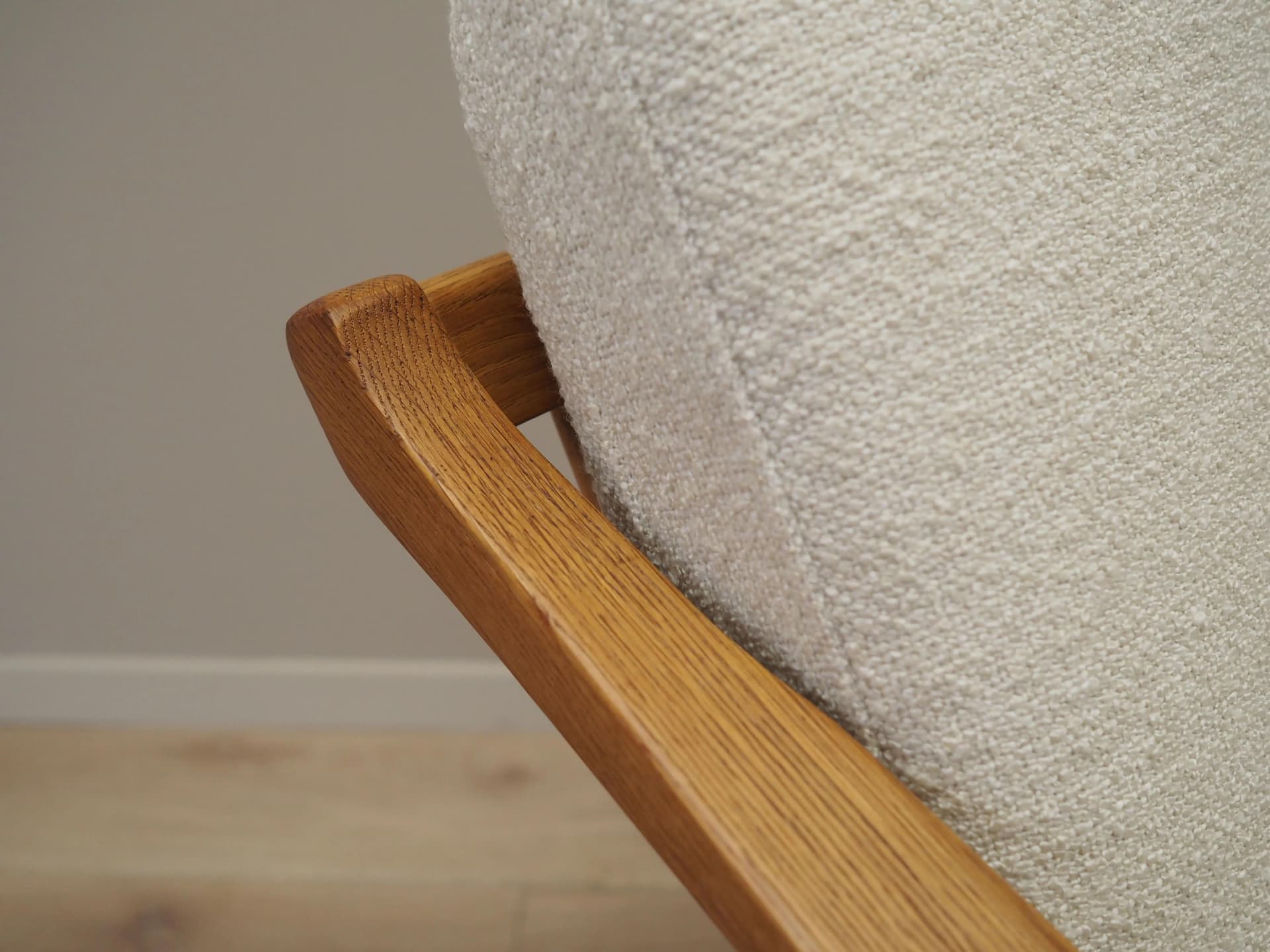 Rocking chair, oak, ivory white, by H. Brockmann Petersen, Randers Møbelfabrik, Denmark, 1960s. - 42442