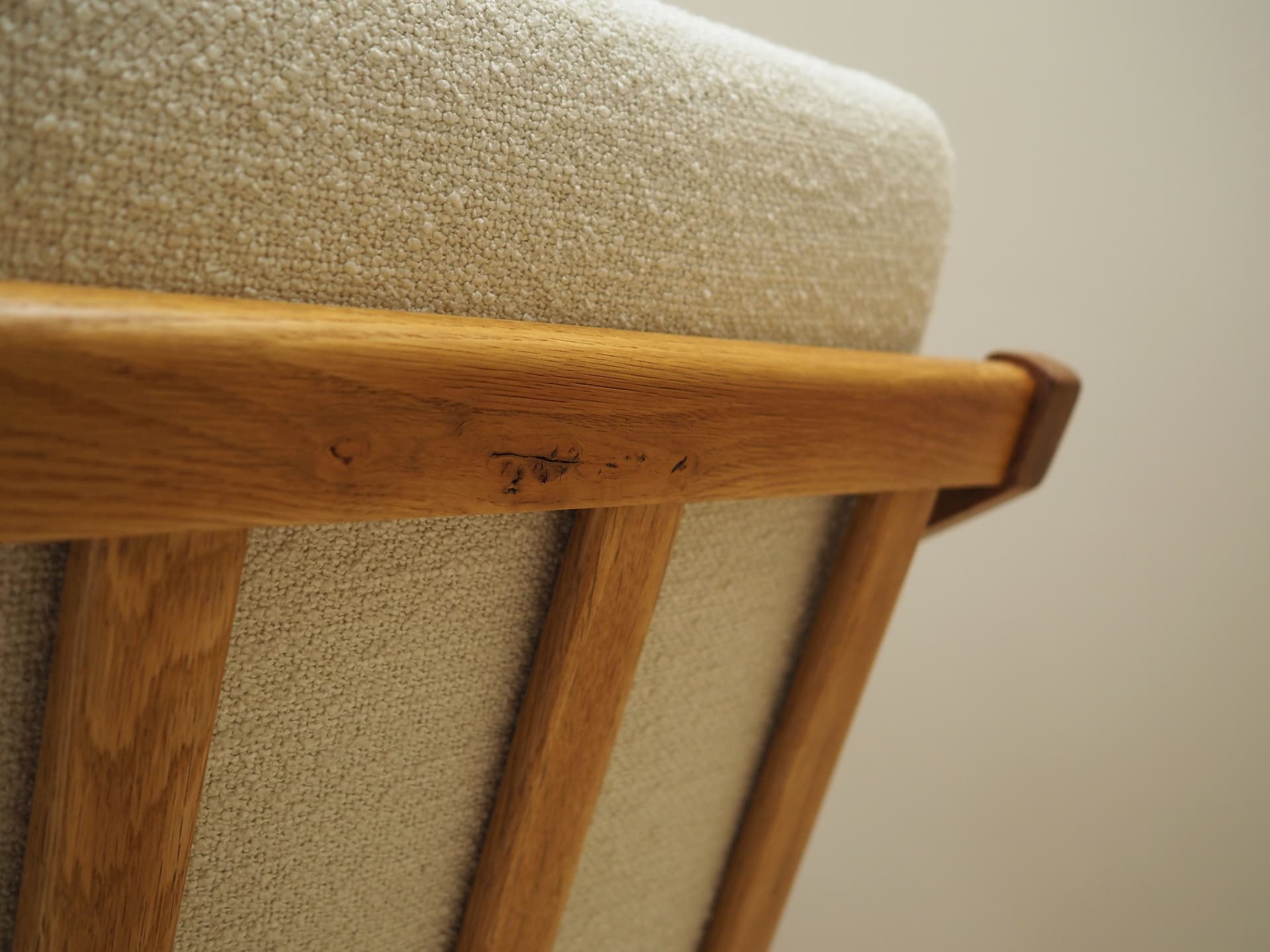 Rocking chair, oak, ivory white, by H. Brockmann Petersen, Randers Møbelfabrik, Denmark, 1960s. - 51624