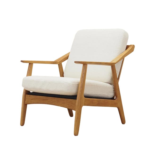 Armchair, oak, ecru fabric, by H. Brockmann Petersen, Randers Møbelfabrik, Denmark, 1960s - DIMENSION