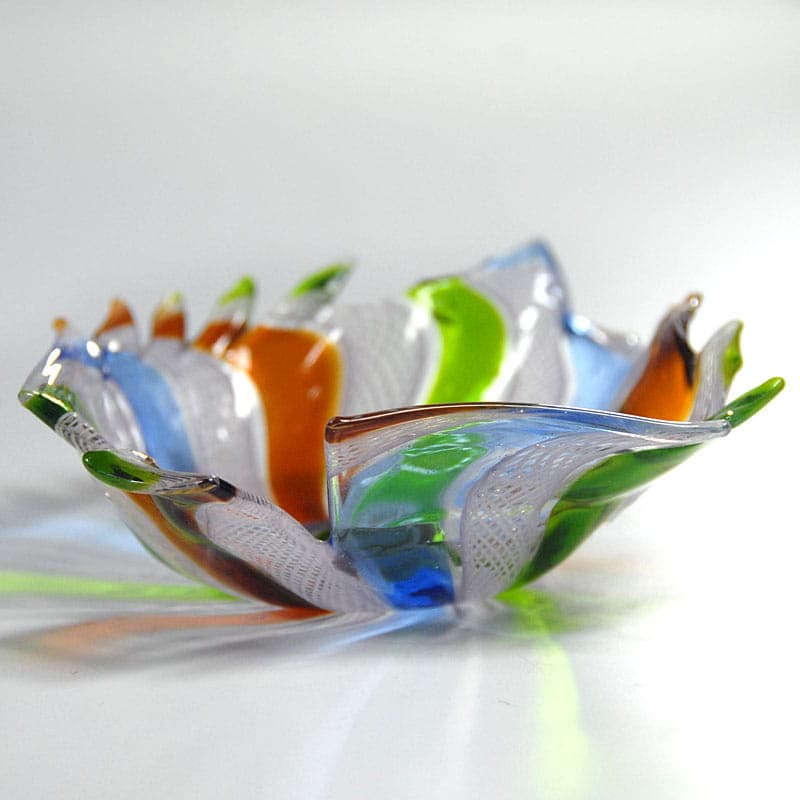 Latticino Fazoletto Bowl, multicolor glass, Murano, Italy, 1960s. - 42165