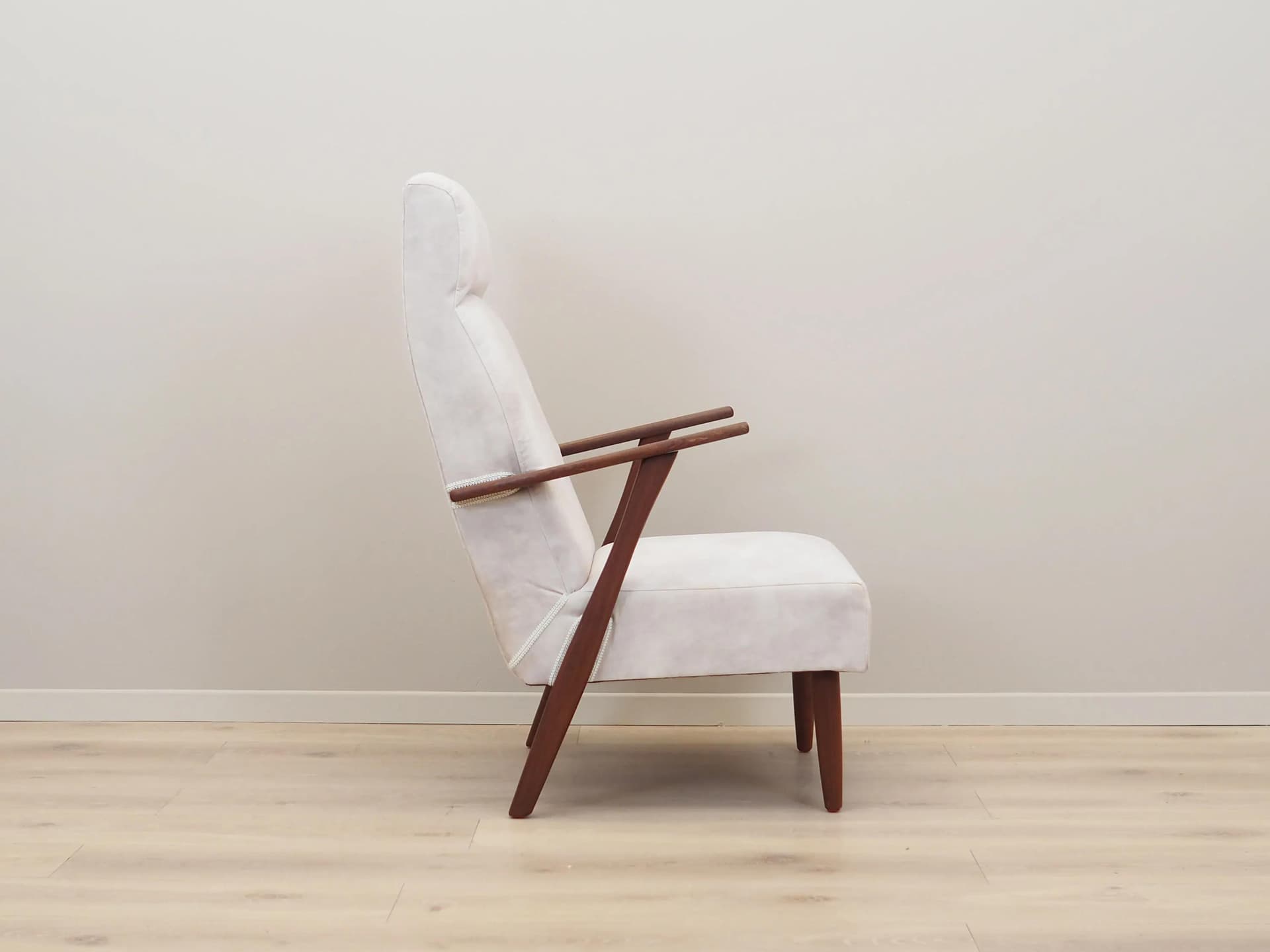 Armchair, ecru velvet, teak, Denmark, 1970s - 42318