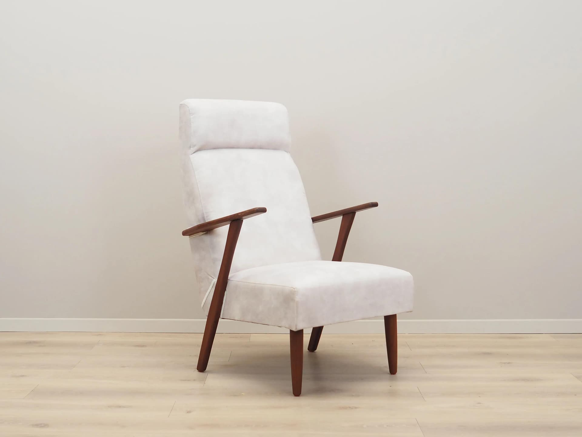Armchair, ecru velvet, teak, Denmark, 1970s - 42319
