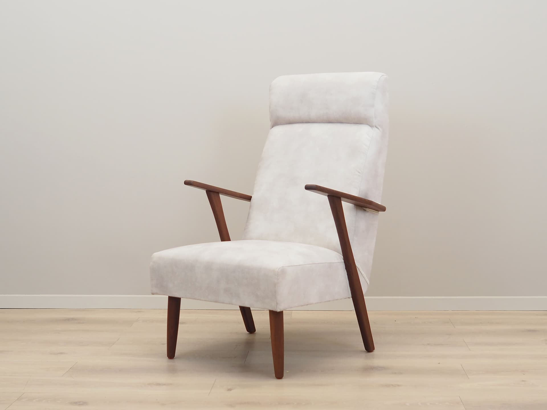 Armchair, ecru velvet, teak, Denmark, 1970s - 51581