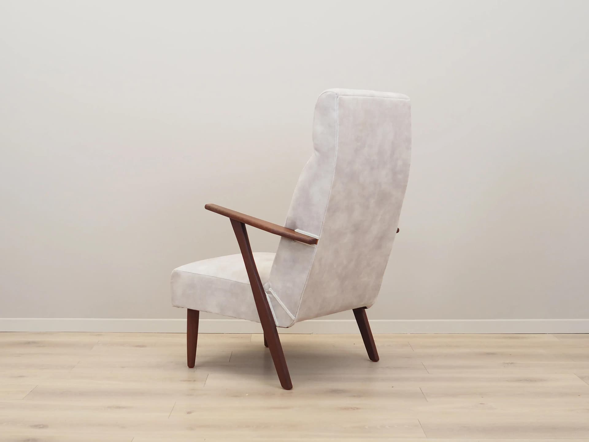 Armchair, ecru velvet, teak, Denmark, 1970s - 42320