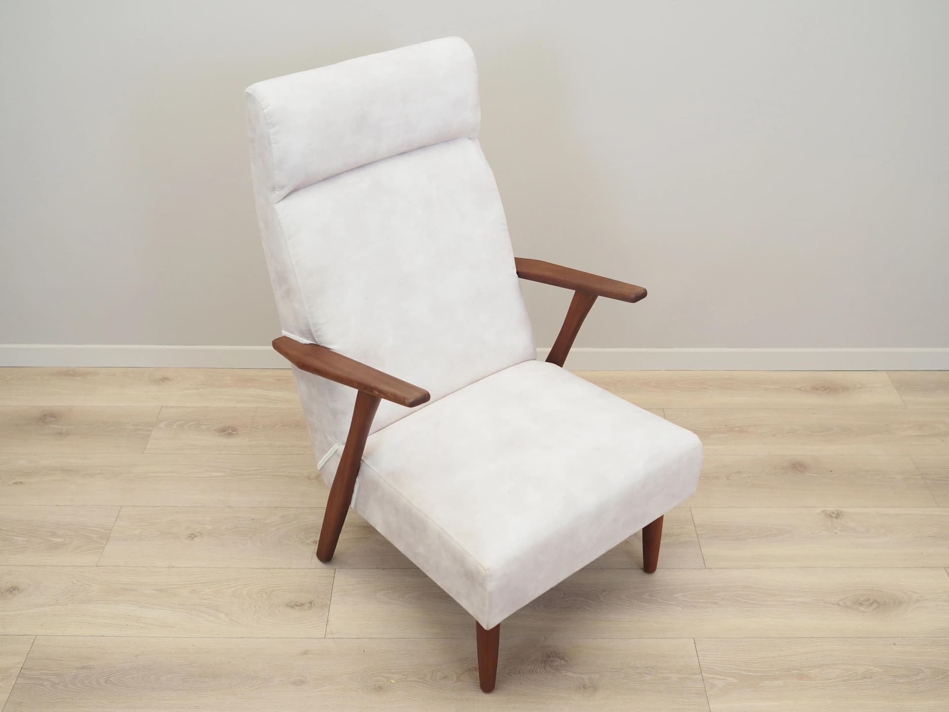 Armchair, ecru velvet, teak, Denmark, 1970s - 42322