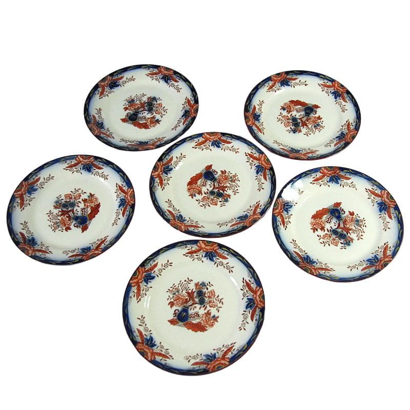 Set of Six Dessert Plates Persian, ivory white ceramics, Petrus Regout, Netherlands, turn of the 20th century