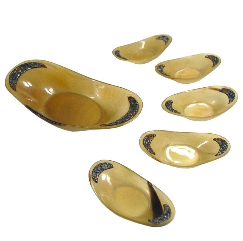 Set of bowls Art Deco, beige, buffalo horn, silver, Indonesia, 1930s.