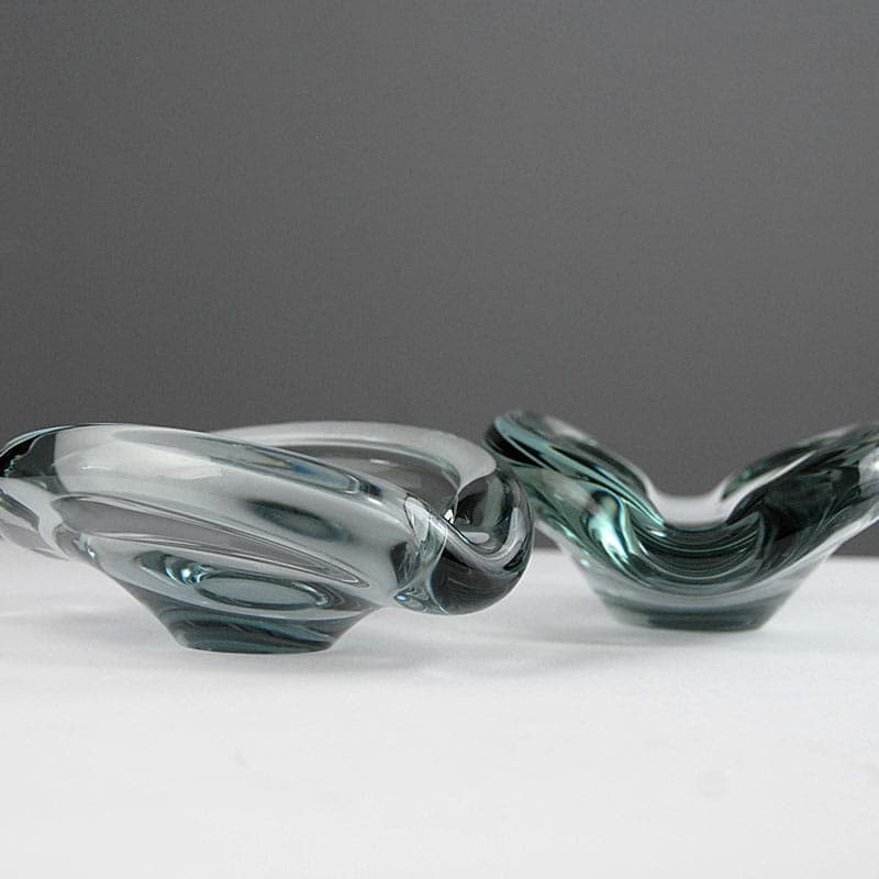 Pair of centerpieces, grey crystal glass, by P. Lütken, Holmegaard, Denmark, 1960s. - 42064