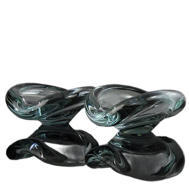 Pair of centerpieces, grey crystal glass, by P. Lütken, Holmegaard, Denmark, 1960s. - DIMENSION