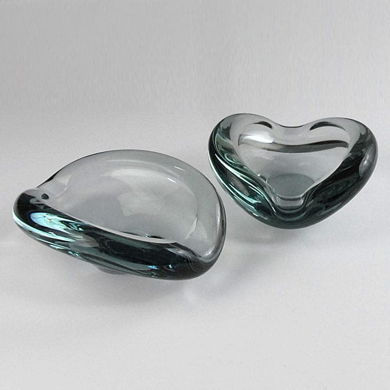 Pair of centerpieces, grey crystal glass, by P. Lütken, Holmegaard, Denmark, 1960s. - 42063