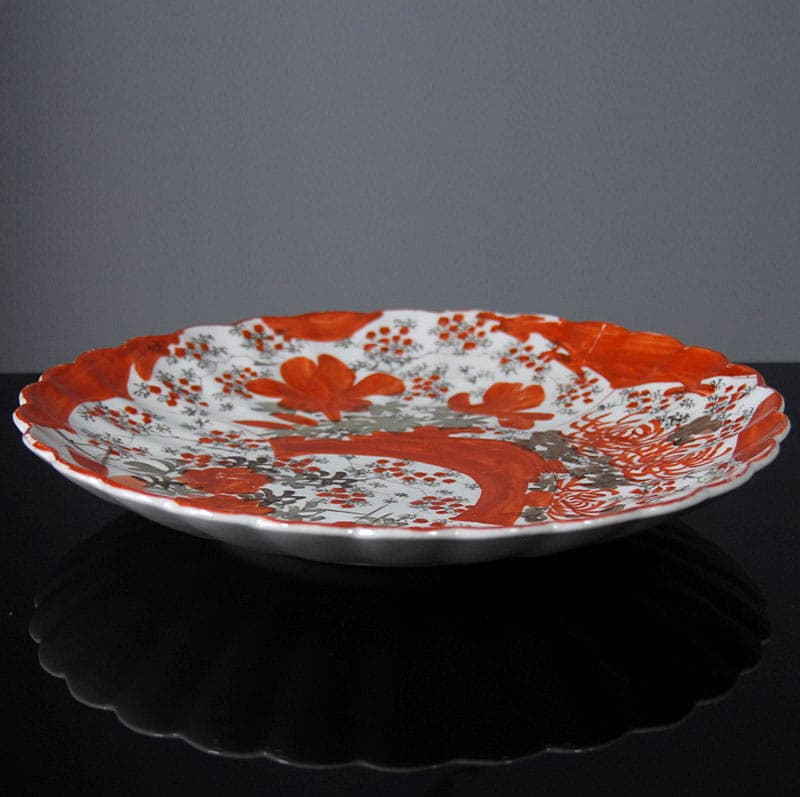Decorative Hand-Painted Platter, Red, Faience, Japan, Early 20th c. - 42037