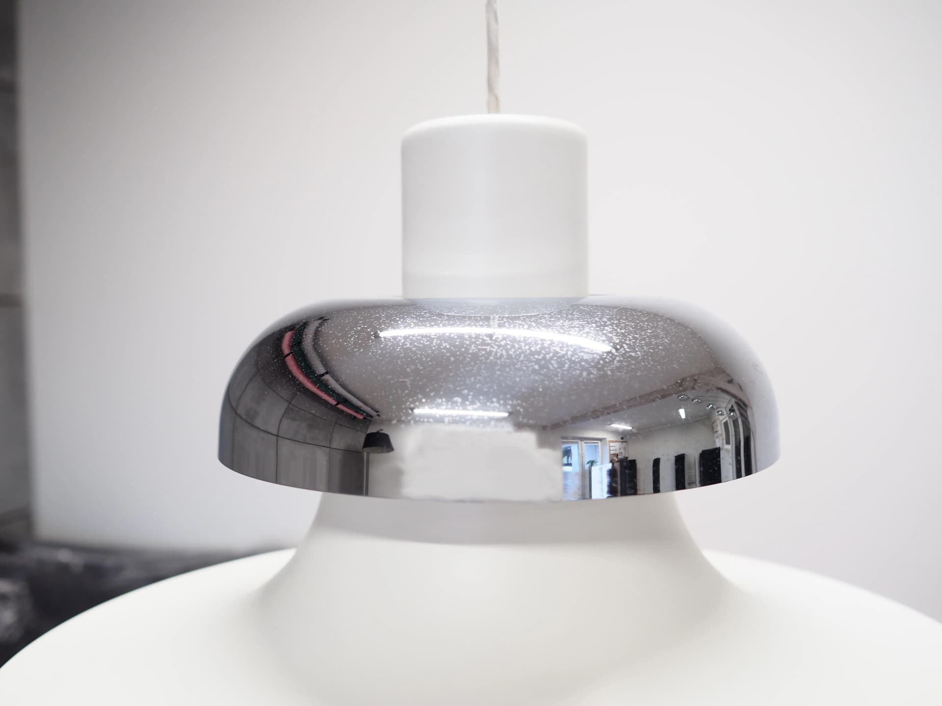 Pendant Lamp Mandalay, white silver metal, by A. Hansen, Louis Poulsen, Denmark, 1970s. - 42924