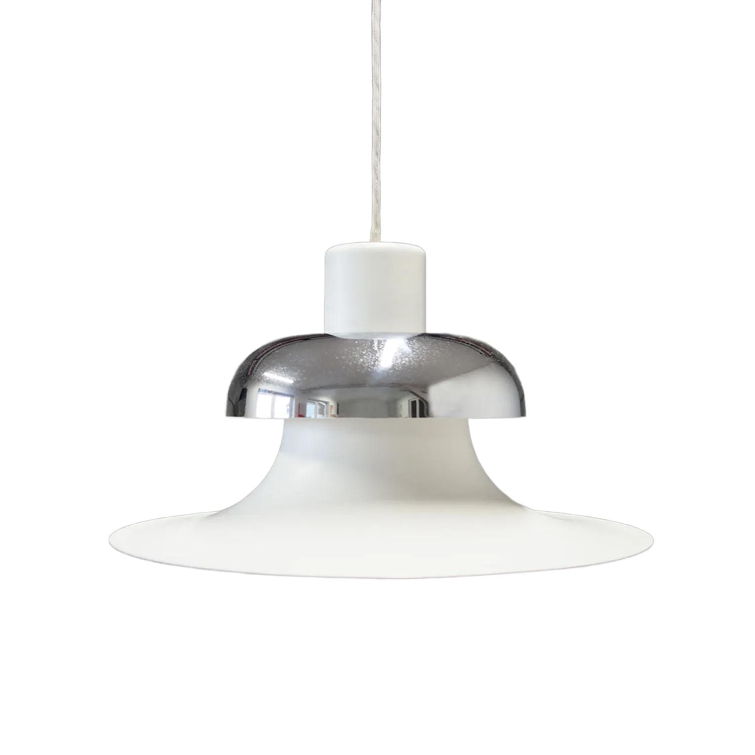 Pendant Lamp Mandalay, white silver metal, by A. Hansen, Louis Poulsen, Denmark, 1970s.
