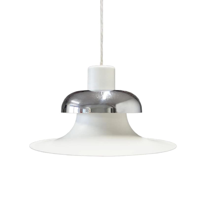 Pendant Lamp Mandalay, white silver metal, by A. Hansen, Louis Poulsen, Denmark, 1970s.