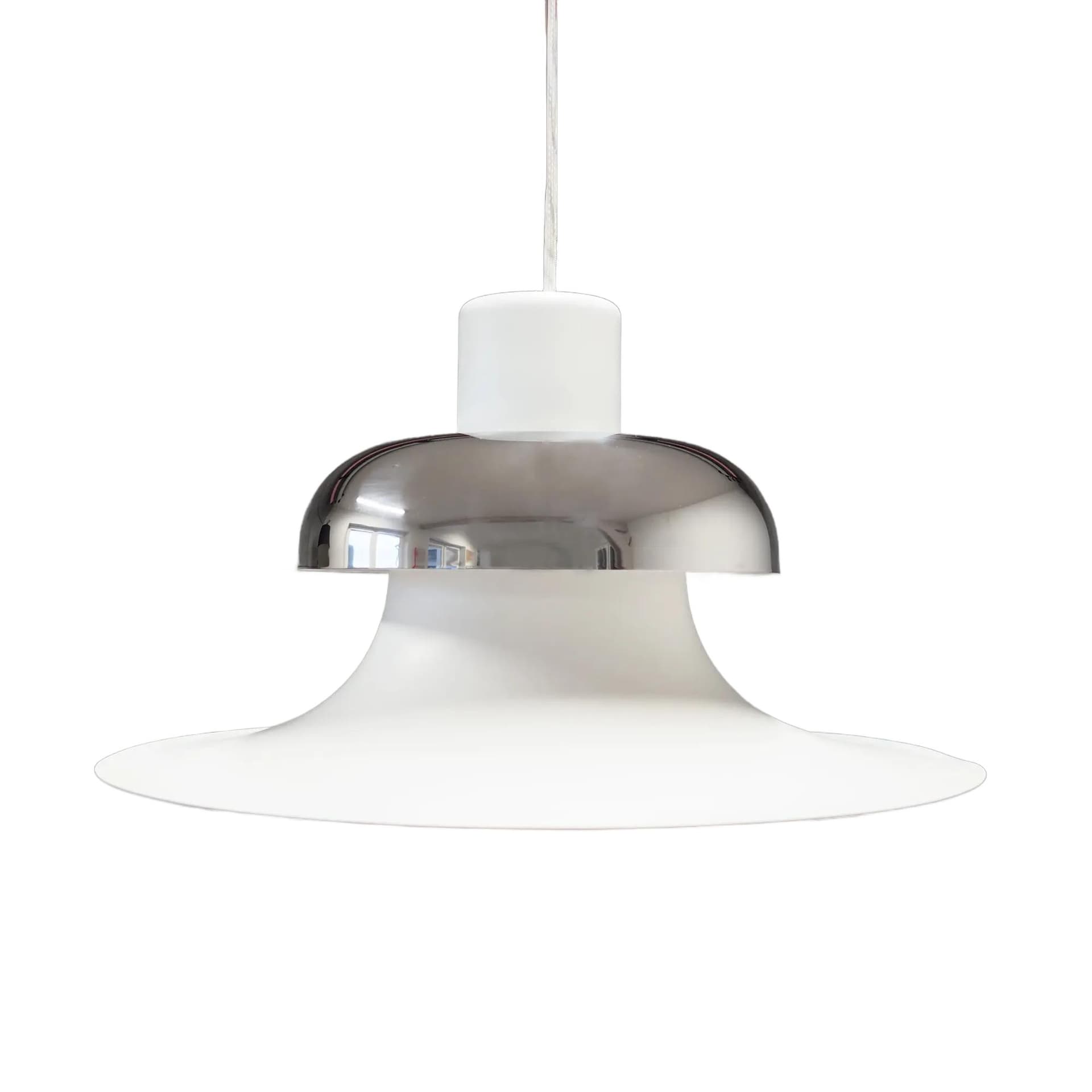 Pendant lamp Mandalay, white silver metal, by A. Hansen, Louis Poulsen, Denmark, 1970s.