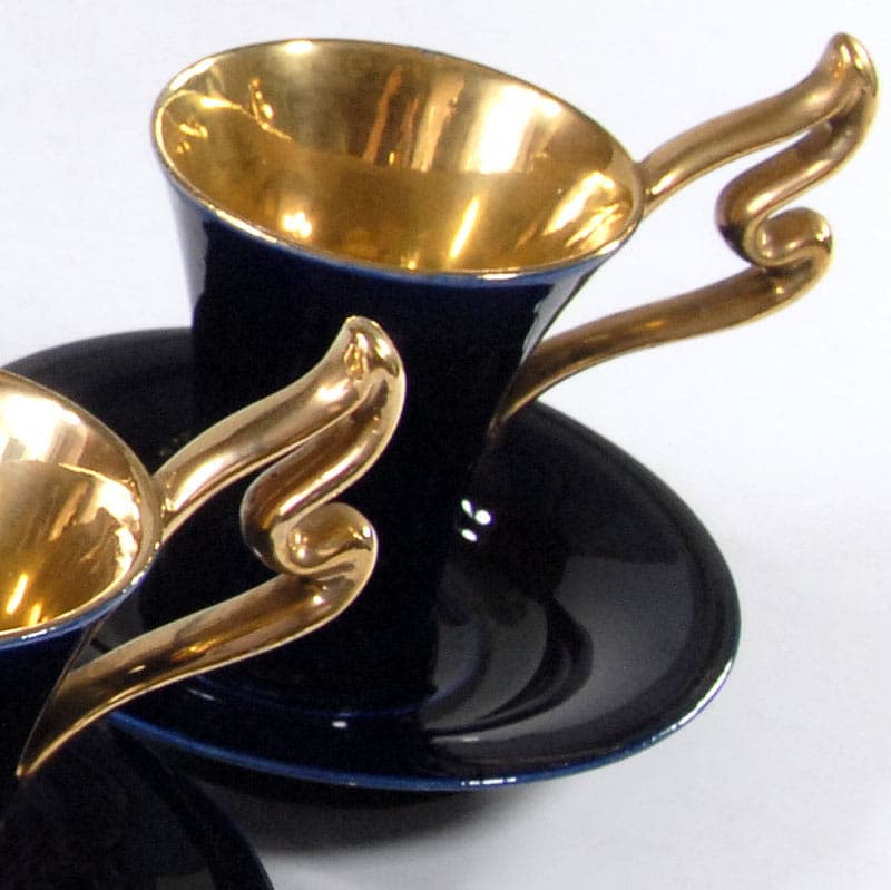 Komplet filiżanek z mlecznikiem, kobaltowy, ceramika, Francja, lata 50. - 43149