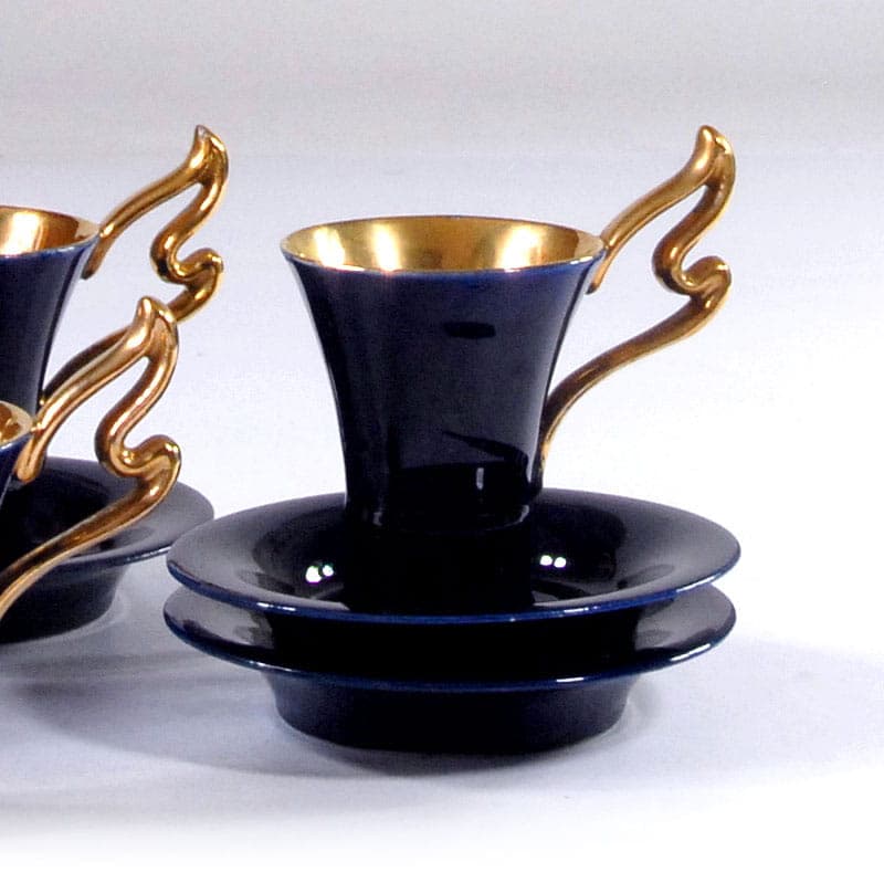 Komplet filiżanek z mlecznikiem, kobaltowy, ceramika, Francja, lata 50. - 43150