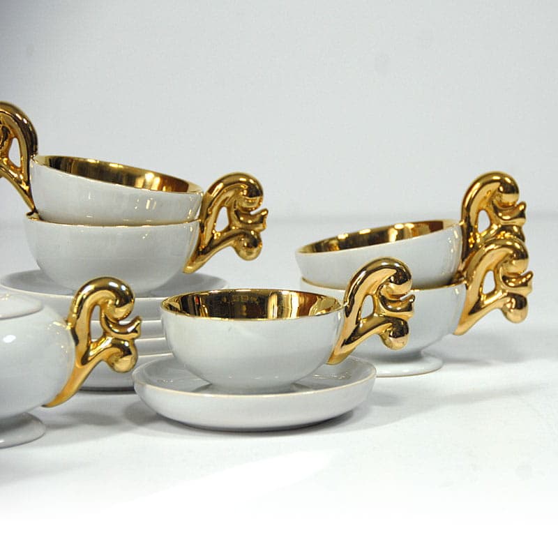 Komplet do kawy, ceramika biała, Francja, lata 50. - 43113