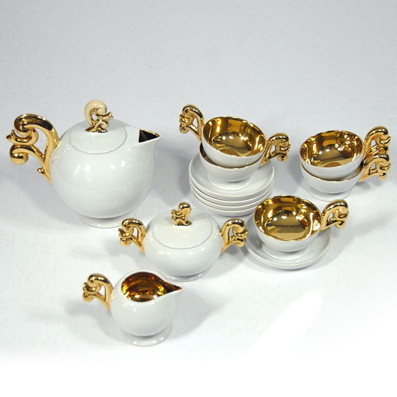 Komplet do kawy, ceramika biała, Francja, lata 50. - 43111