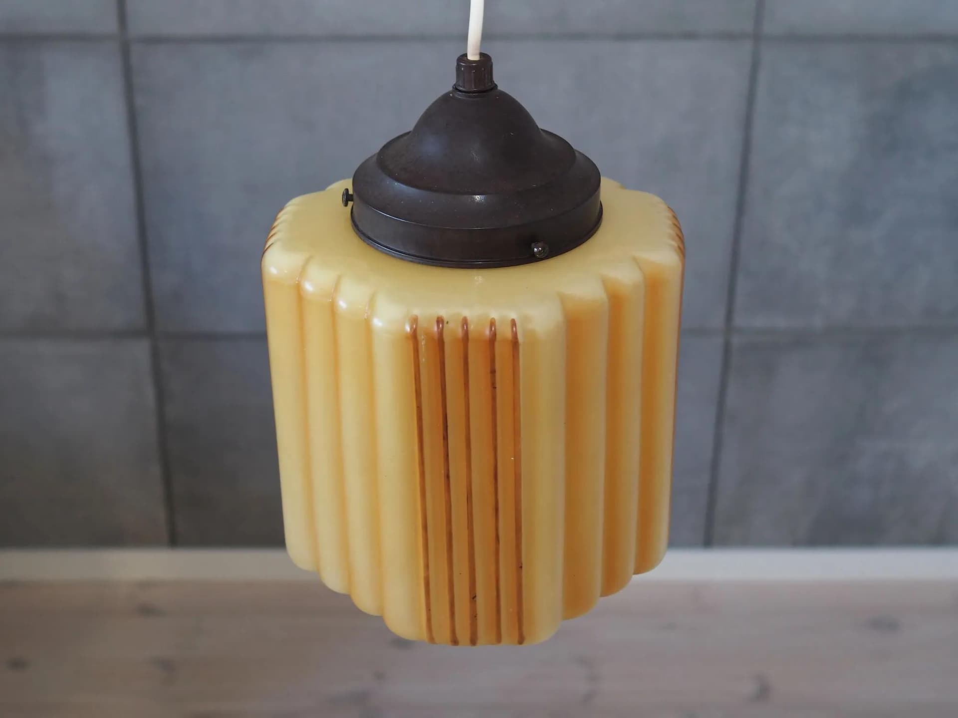 Pendant lamp, Danish design, yellow glass, Denmark, 1960s. - 42809