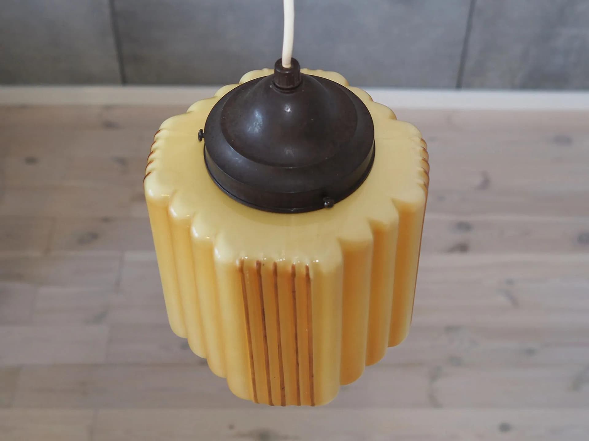 Pendant lamp, Danish design, yellow glass, Denmark, 1960s. - 42811