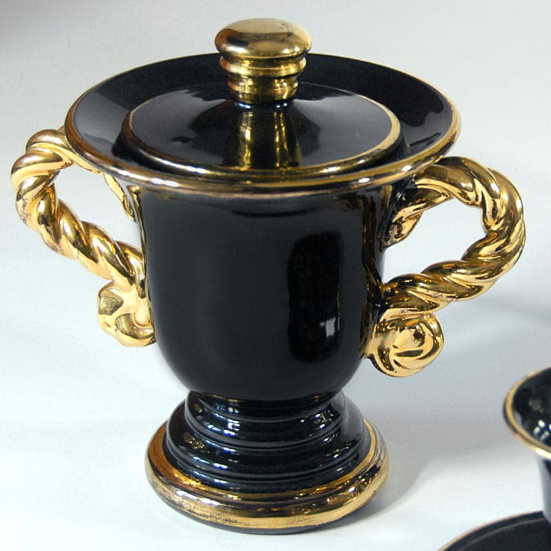 Serwis kawowy, ceramika czarna, proj. M. Giuge, Vallauris, Francja, lata 50. - 43079