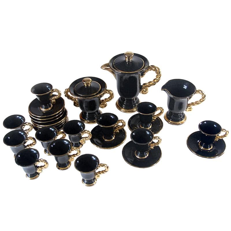 Coffee service, black ceramics, by M. Giuge, Vallauris, France, 1950s.