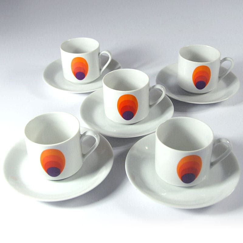 Zestaw filiżanek kawowych Space Age, multicolor, porcelana, Niemcy, lata 70. - 43068