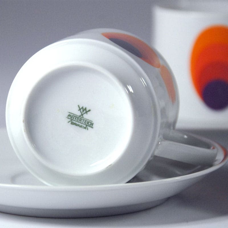 Zestaw filiżanek kawowych Space Age, multicolor, porcelana, Niemcy, lata 70. - 43074