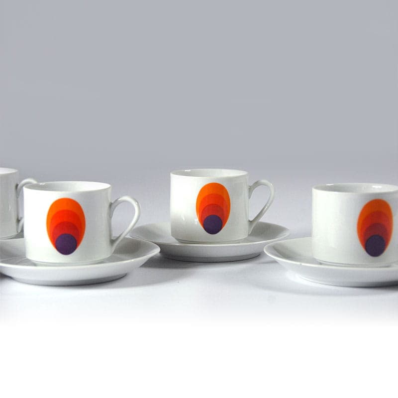 Zestaw filiżanek kawowych Space Age, multicolor, porcelana, Niemcy, lata 70. - 43073