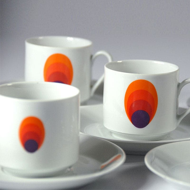 Zestaw filiżanek kawowych Space Age, multicolor, porcelana, Niemcy, lata 70. - 43070