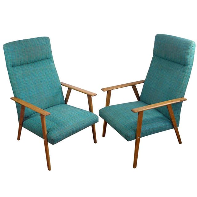 Pair of armchairs, light wood, green, Denmark, 1960s. - DIMENSION
