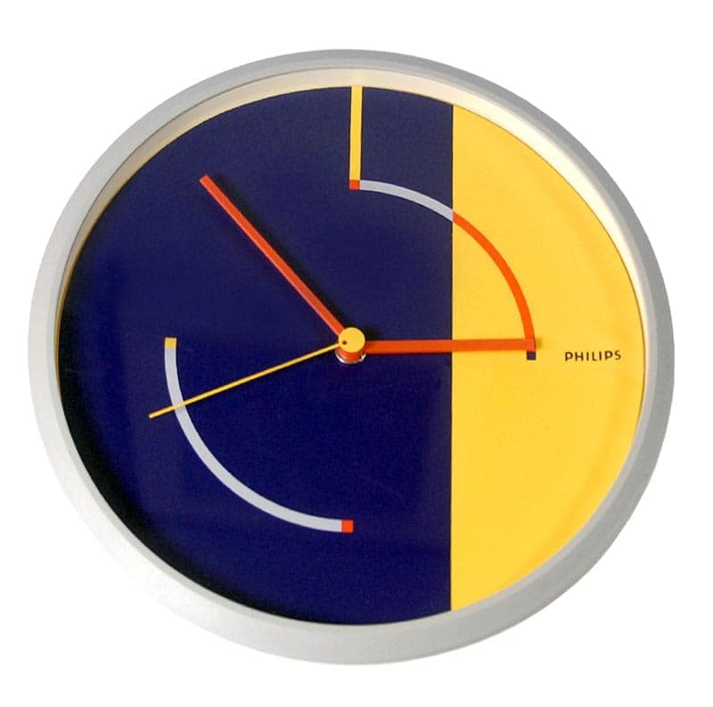 Navy Blue and Yellow Memphis Style Wall Clock, Philips, Germany, 1980s