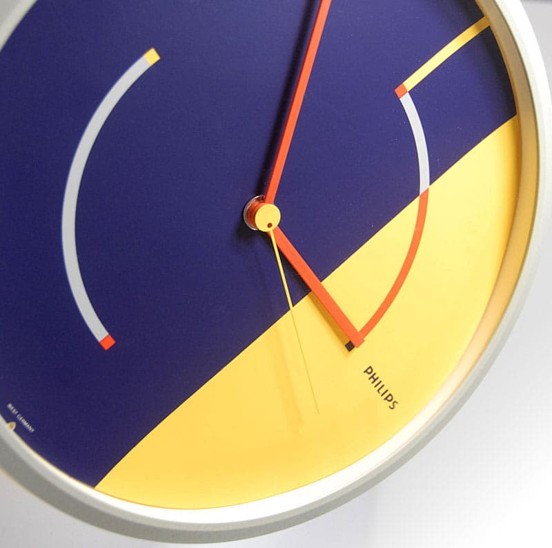 Navy Blue and Yellow Memphis Style Wall Clock, Philips, Germany, 1980s - 43001