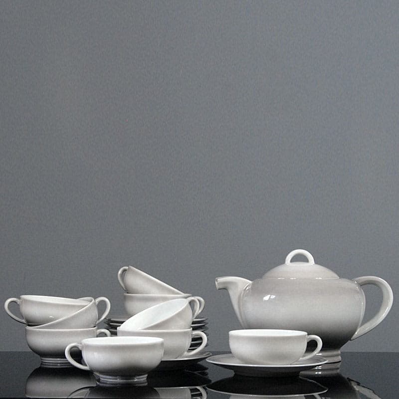 Serwis do herbaty Exposition 1937, biały, porcelana, proj. C. Tharaud, Francja, lata 30. - 42962