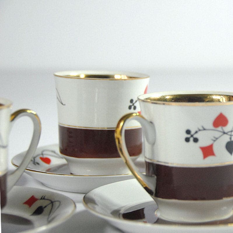 Komplet filiżanek karcianych, porcelana biała, proj. W. Potacki, Ćmielów, Polska, lata 60. - 42950