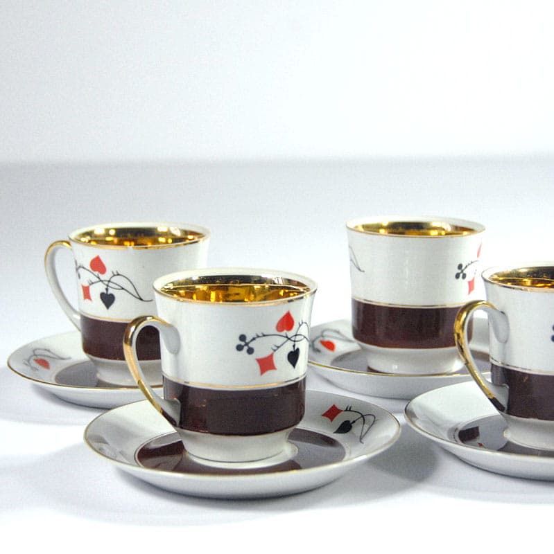 Komplet filiżanek karcianych, porcelana biała, proj. W. Potacki, Ćmielów, Polska, lata 60. - 42948