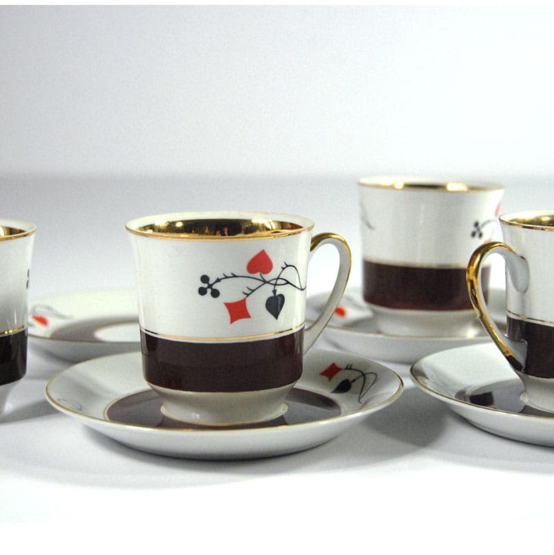 Komplet filiżanek karcianych, porcelana biała, proj. W. Potacki, Ćmielów, Polska, lata 60. - 42947