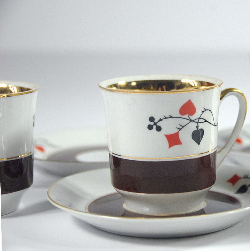 Komplet filiżanek karcianych, porcelana biała, proj. W. Potacki, Ćmielów, Polska, lata 60. - 42949