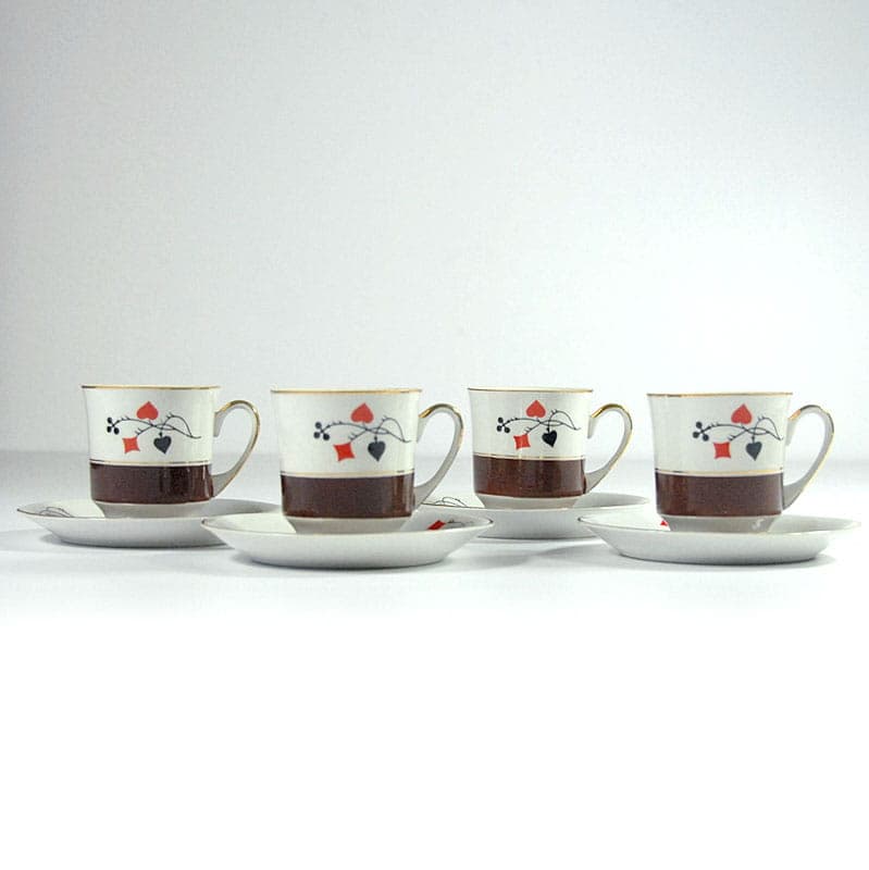 Komplet filiżanek karcianych, porcelana biała, proj. W. Potacki, Ćmielów, Polska, lata 60. - 42945