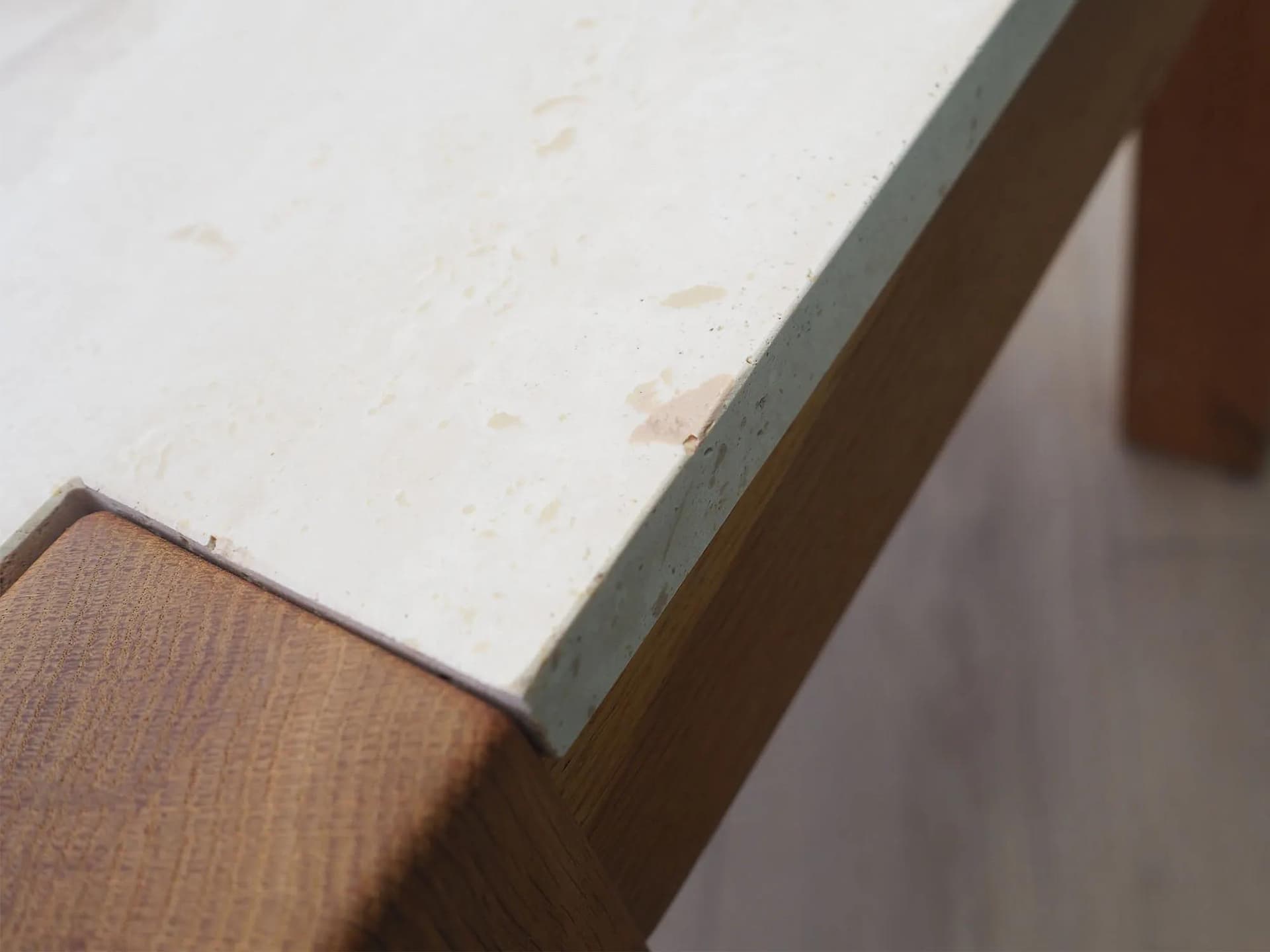 Side table, natural oak, beige travertine, Denmark, 1970s - 43224