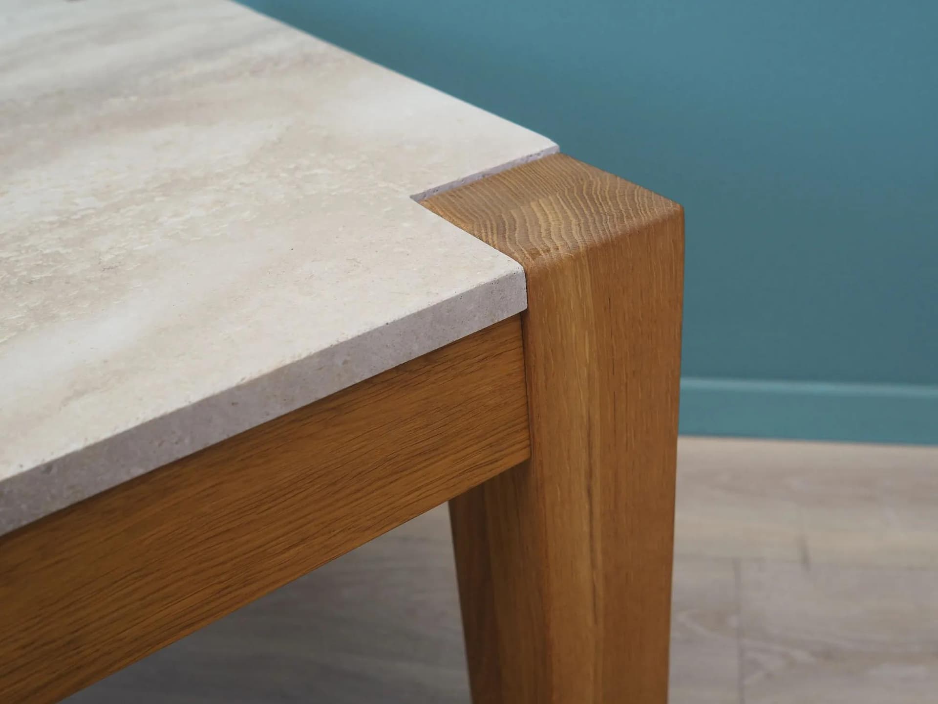 Side table, natural oak, beige travertine, Denmark, 1970s - 43229