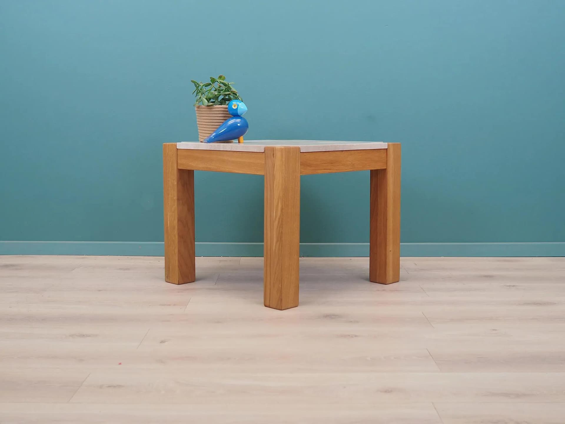 Side table, natural oak, beige travertine, Denmark, 1970s - 43222