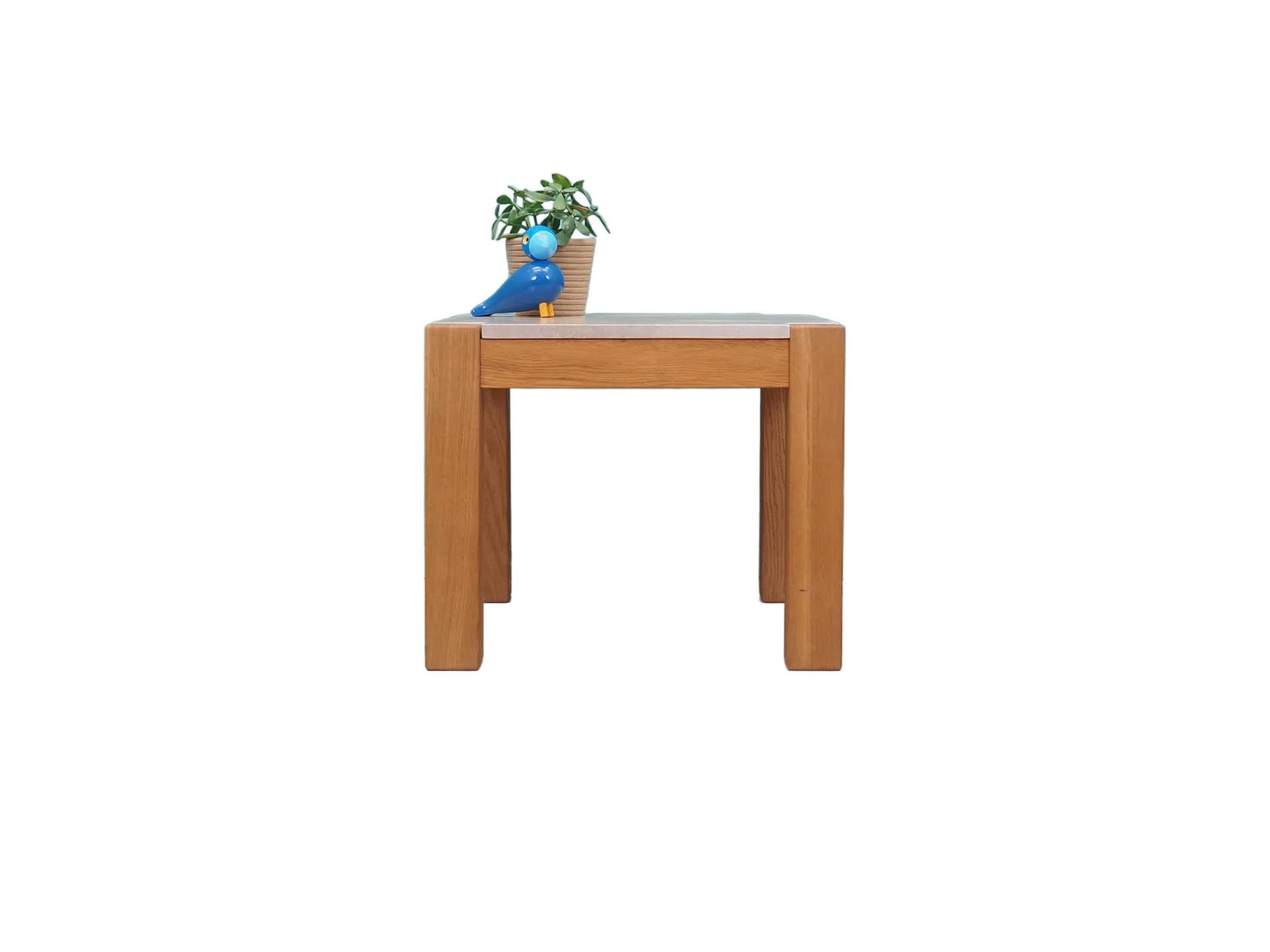 Side table, natural oak, beige travertine, Denmark, 1970s