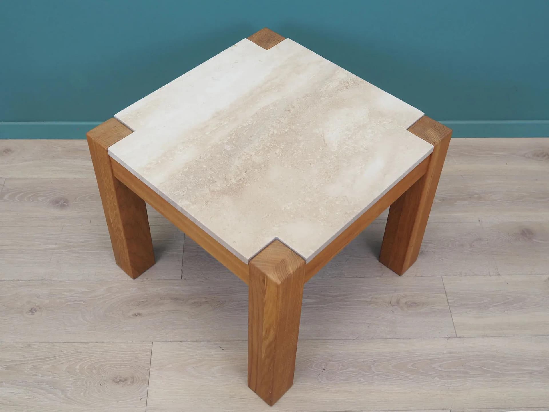 Side table, natural oak, beige travertine, Denmark, 1970s - 43228