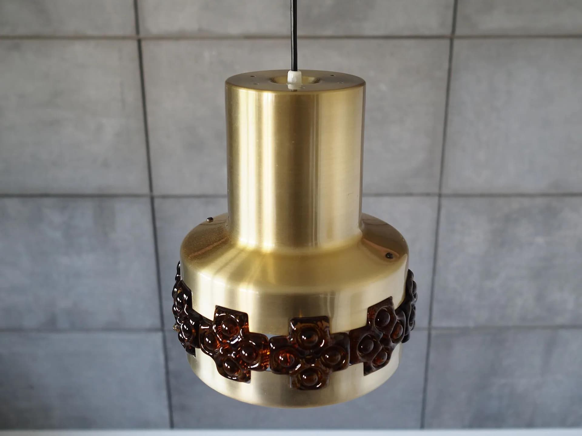 Pendant lamp, golden metal, Denmark, 1960s - 43216
