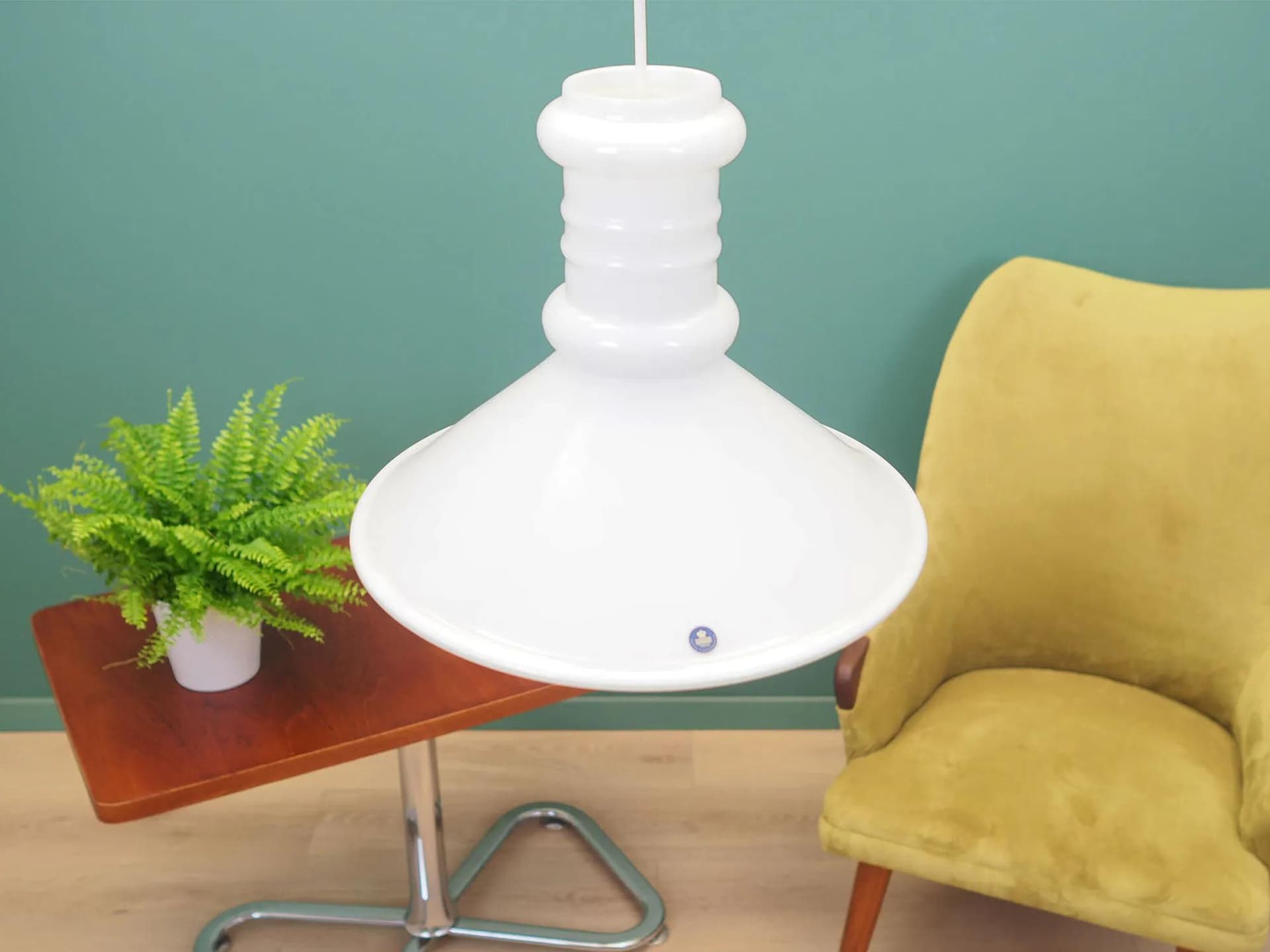 Pendant lamp, white glass, Holmegaard, Denmark, 1970s - 43210