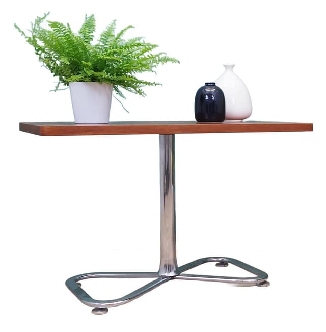 Stolik, teak brązowy, stal chromowana, Dania, lata 70. - WYMIARY