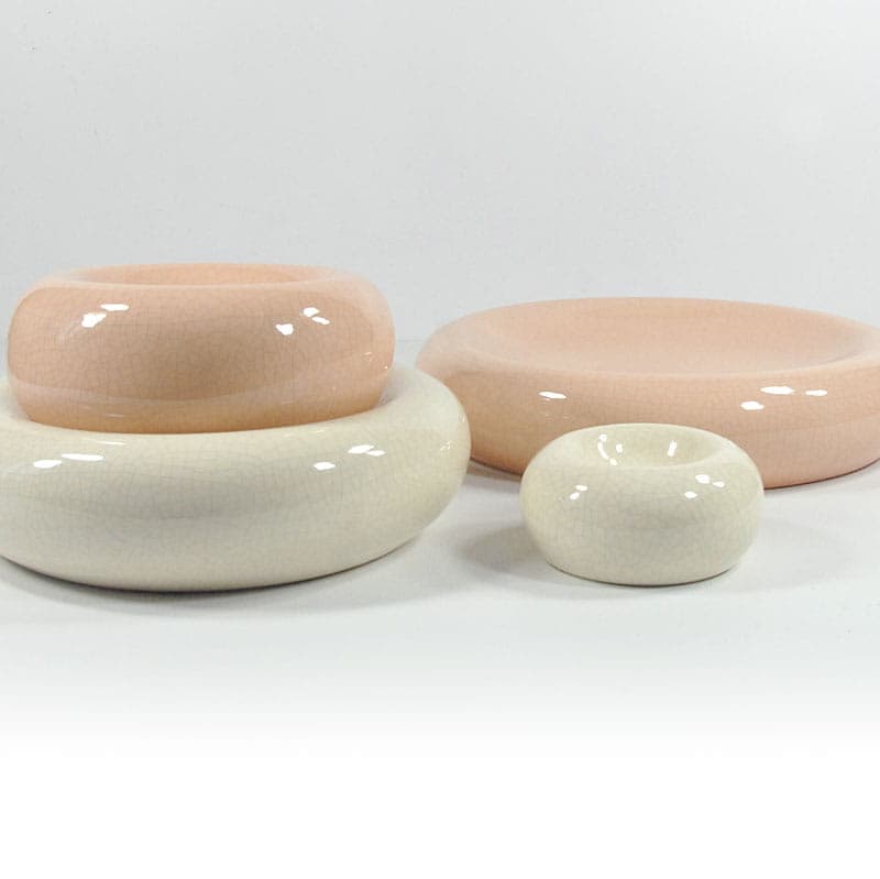 Zestaw mis modułowych, ceramika szkliwiona ivory white, proj. F. Chatain, Francja, lata 80. - 43566